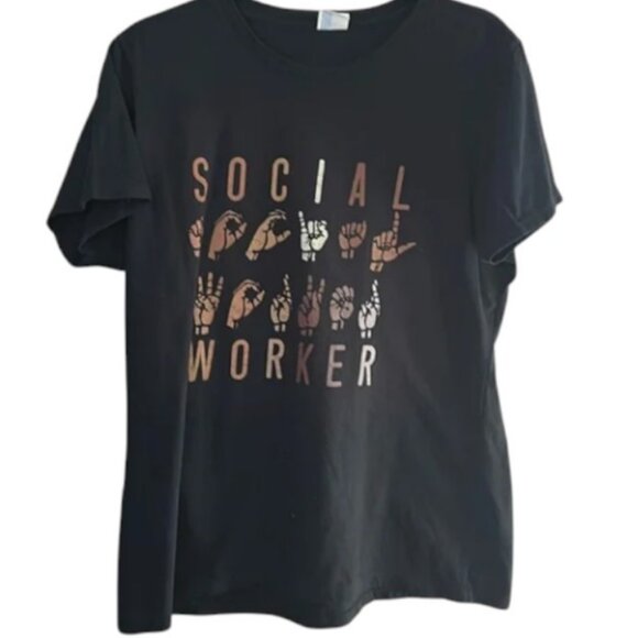 Port & Company black Social Worker ASL t-shirt size XL - Picture 3 of 4